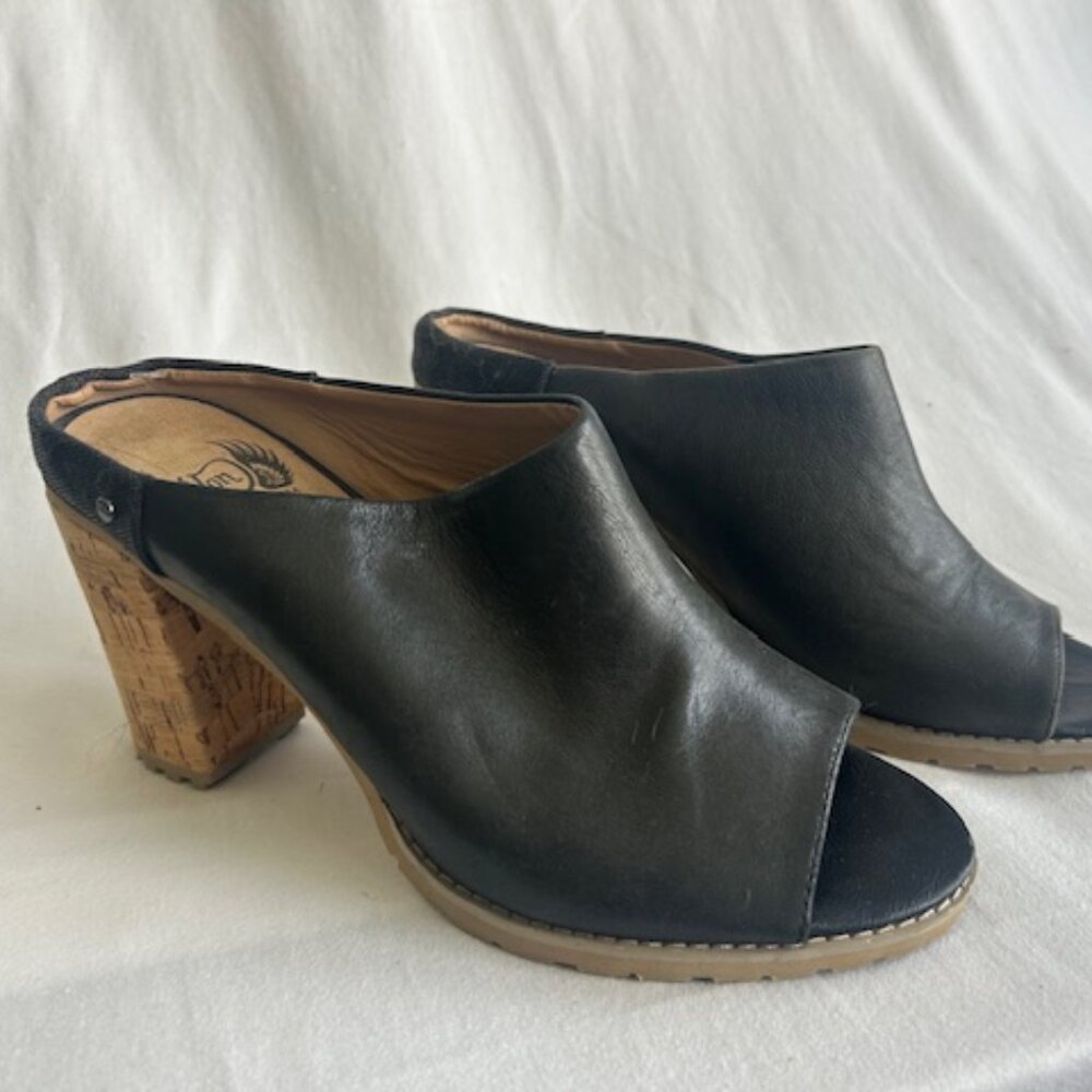 Von Dutch Cruiser Sandal Mule Leather Cork Block Heel Open Toe Taupe Women 8.5